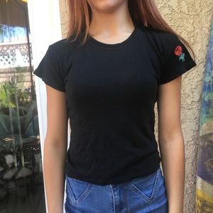 Brandy Melville Black Cropped Tee with Rose